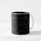 Black & Gold Celestial Moon Magic Lunar Stars Zweifarbige Tasse (VorderseiteRechts)
