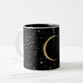 Black & Gold Celestial Moon Magic Lunar Stars Zweifarbige Tasse (Vorderseite Links)