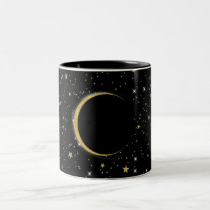 Black & Gold Celestial Moon Magic Lunar Stars Zweifarbige Tasse