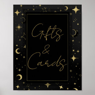 Black & Gold Celestial Moon Stars Hochzeit Poster