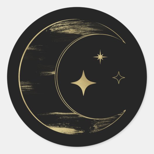 Black & Gold Celestial Moon Stars Hochzeit Runder Aufkleber (Vorderseite)