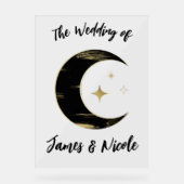 Black & Gold Celestial Moon Stars Hochzeit Willkom Acrylschild (Vorderseite)