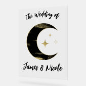 Black & Gold Celestial Moon Stars Hochzeit Willkom Acrylschild (Winkel)