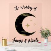 Black & Gold Celestial Moon Stars Hochzeit Willkom Acrylschild (Hochzeit)