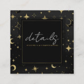 Black & Gold Celestial Moon Stars Hochzeiten Detai Quadratische Visitenkarte (Vorderseite)