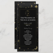Black & Gold Celestial Moon Stars Hochzeitsprogram Programm (Vorne/Hinten)