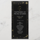 Black & Gold Celestial Moon Stars Hochzeitsprogram Programm (Vorderseite)