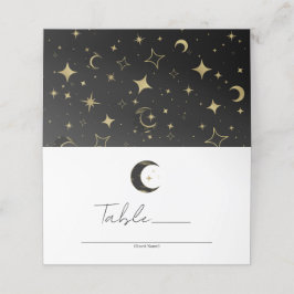 Black & Gold Celestial Moon Stars Hochzeitstisch Platzkarte