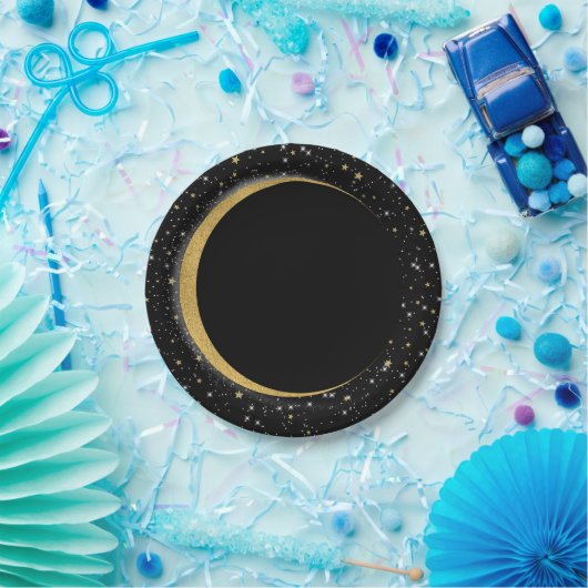 Black & Gold Celestial Moon Stars Lunar Magic Pappteller (Party)
