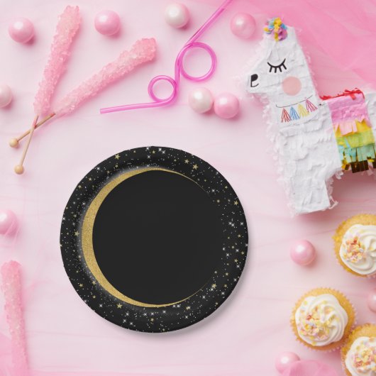 Black & Gold Celestial Moon Stars Lunar Magic Pappteller (Party)