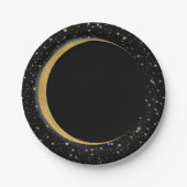 Black & Gold Celestial Moon Stars Lunar Magic Pappteller (Vorderseite)