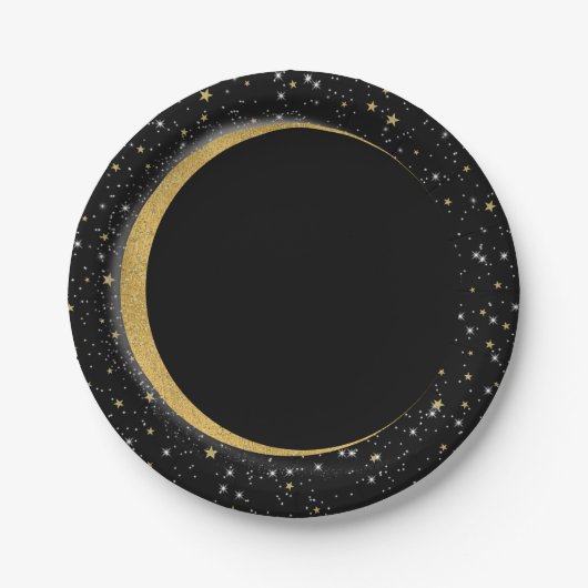 Black & Gold Celestial Moon Stars Lunar Magic Pappteller (Vorderseite)