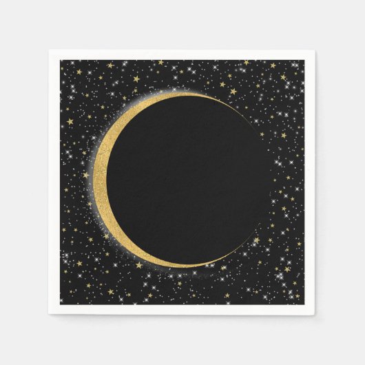 Black & Gold Celestial Moon Stars Lunar Magic Serviette (Vorderseite)