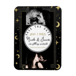 Black & Gold Celestial Moon & Stars Save the Date Magnet