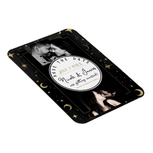 Black & Gold Celestial Moon & Stars Save the Date Magnet (Rechte Seite)