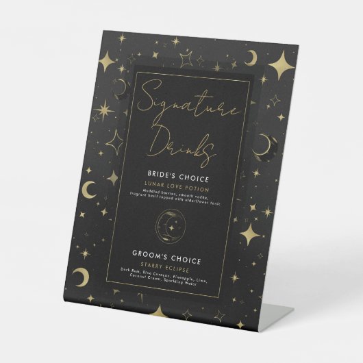 Black Gold Celestial Moon Stars Signature Drinks Sockelschild (Vorderseite)