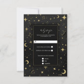 Black & Gold Celestial Moon Stars Wedding RSVP (Vorderseite)