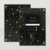 Black & Gold Celestial Moon Stars Wedding RSVP (Vorne/Hinten)