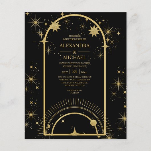 Black Gold Celestial Stars Hochzeit (Vorderseite)