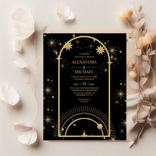 Black Gold Celestial Stars Hochzeit Flyer