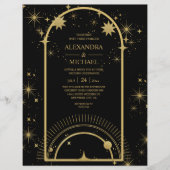 Black Gold Celestial Stars Hochzeit Flyer (Vorne)