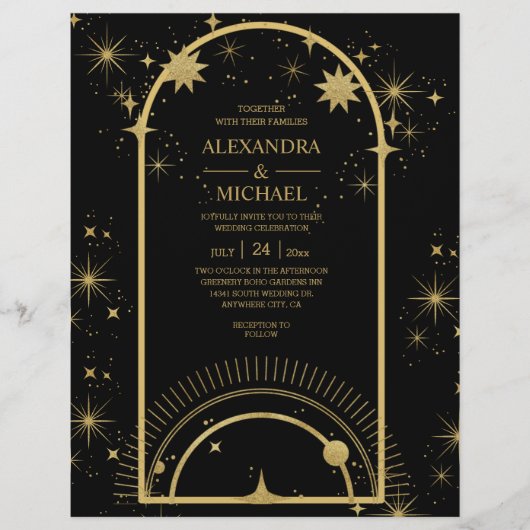Black Gold Celestial Stars Hochzeit Flyer (Vorne)