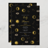 Black Gold Celestial Sun & Moon Baby Dusche Einladung (Vorne/Hinten)