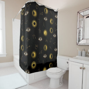 Black Gold Celestial Sun & Moon Zodiac Eye Duschvorhang