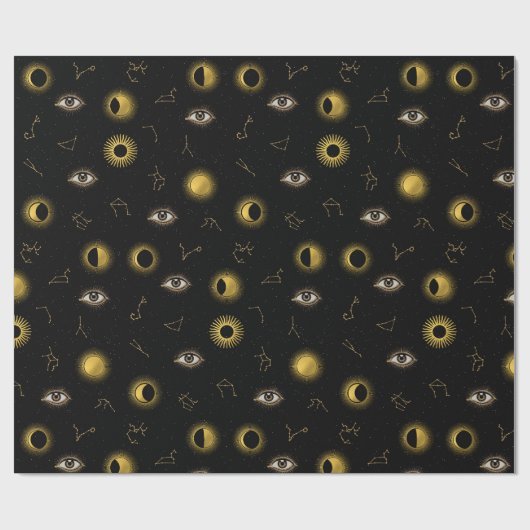 Black Gold Celestial Sun & Moon Zodiac Eye Geschenkpapier (Flach)