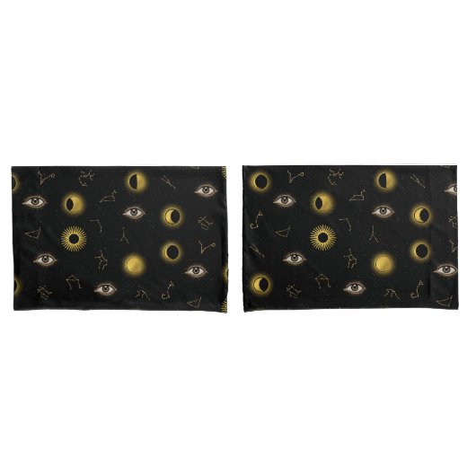 Black Gold Celestial Sun & Moon Zodiac Eye Kissenbezug (Vorderseite-Set)