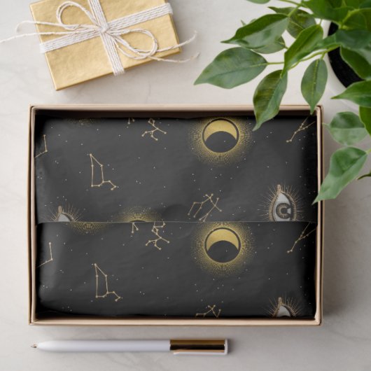 Black Gold Celestial Sun & Moon Zodiac Eye Seidenpapier (Geschenk)