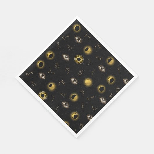 Black Gold Celestial Sun & Moon Zodiac Eye Serviette (Ecke)