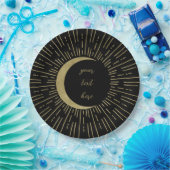 Black & Gold Celestial Sunburst Moon Wedding Pappteller (Party)