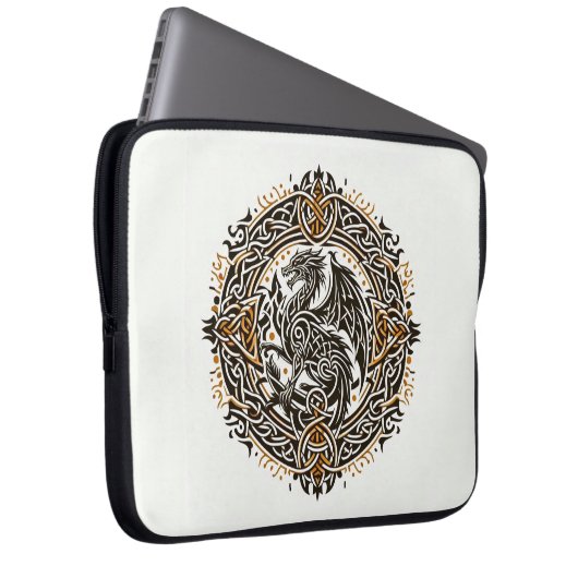 Black & Gold Celtic Dragon Laptopschutzhülle (Vorne Rechts)