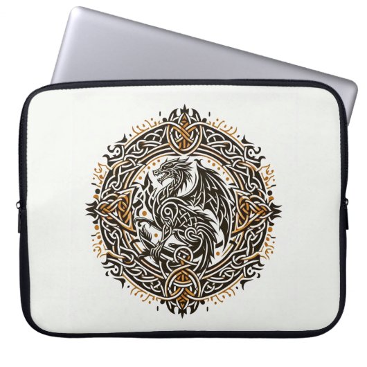 Black & Gold Celtic Dragon Laptopschutzhülle (Vorderseite)