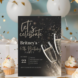 Black Gold Champagne 60. Geburtstagsparty Einladung