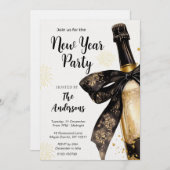 Black Gold Champagne Cheers New Years Eve Party Einladung (Vorne/Hinten)