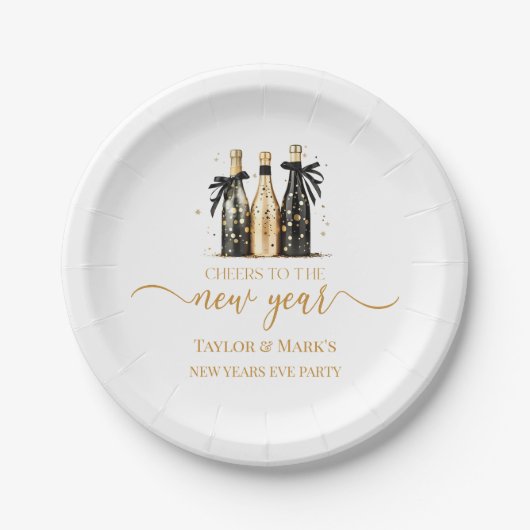 Black Gold Champagne Cheers New Years Eve Party Pappteller (Vorderseite)