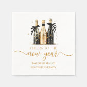 Black Gold Champagne Cheers New Years Eve Party Serviette (Vorderseite)
