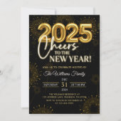 Black Gold Champagne Cheers Silvester Party Einladung (Vorderseite)