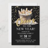 Black Gold Champagne Cheers Silvester Party Einladung (Vorderseite)