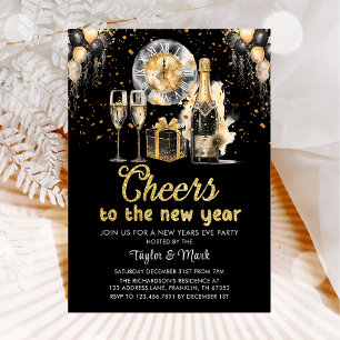 Black Gold Champagne Cheers Silvester Party Einladung