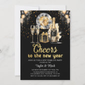 Black Gold Champagne Cheers Silvester Party Einladung (Vorderseite)