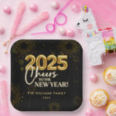 Black Gold Champagne Cheers Silvester Party Pappteller (Party)