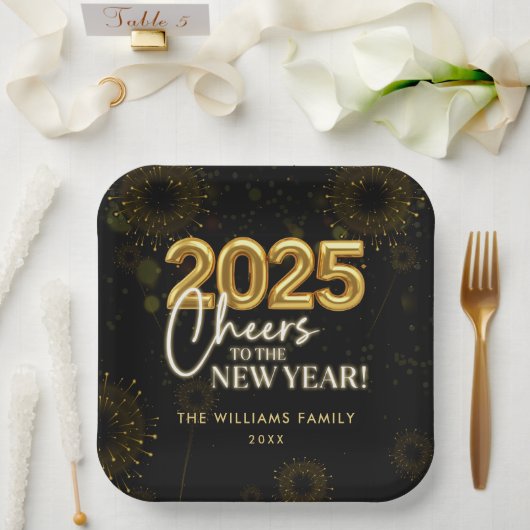 Black Gold Champagne Cheers Silvester Party Pappteller (Hochzeit)