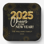 Black Gold Champagne Cheers Silvester Party Pappteller (Vorderseite)