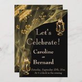 Black & Gold Champagne Eimer Engagement Party Einladung (Vorne/Hinten)