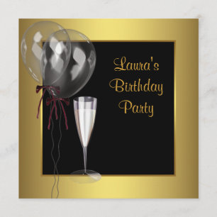 Black Gold Champagne Frauen Geburtstagsparty Einladung