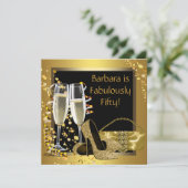 Black Gold Champagne Geburtstagsparty Einladung (Stehend Vorderseite)