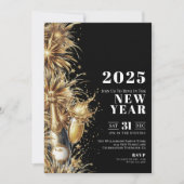Black Gold Champagne Silvester Party Einladung (Vorderseite)